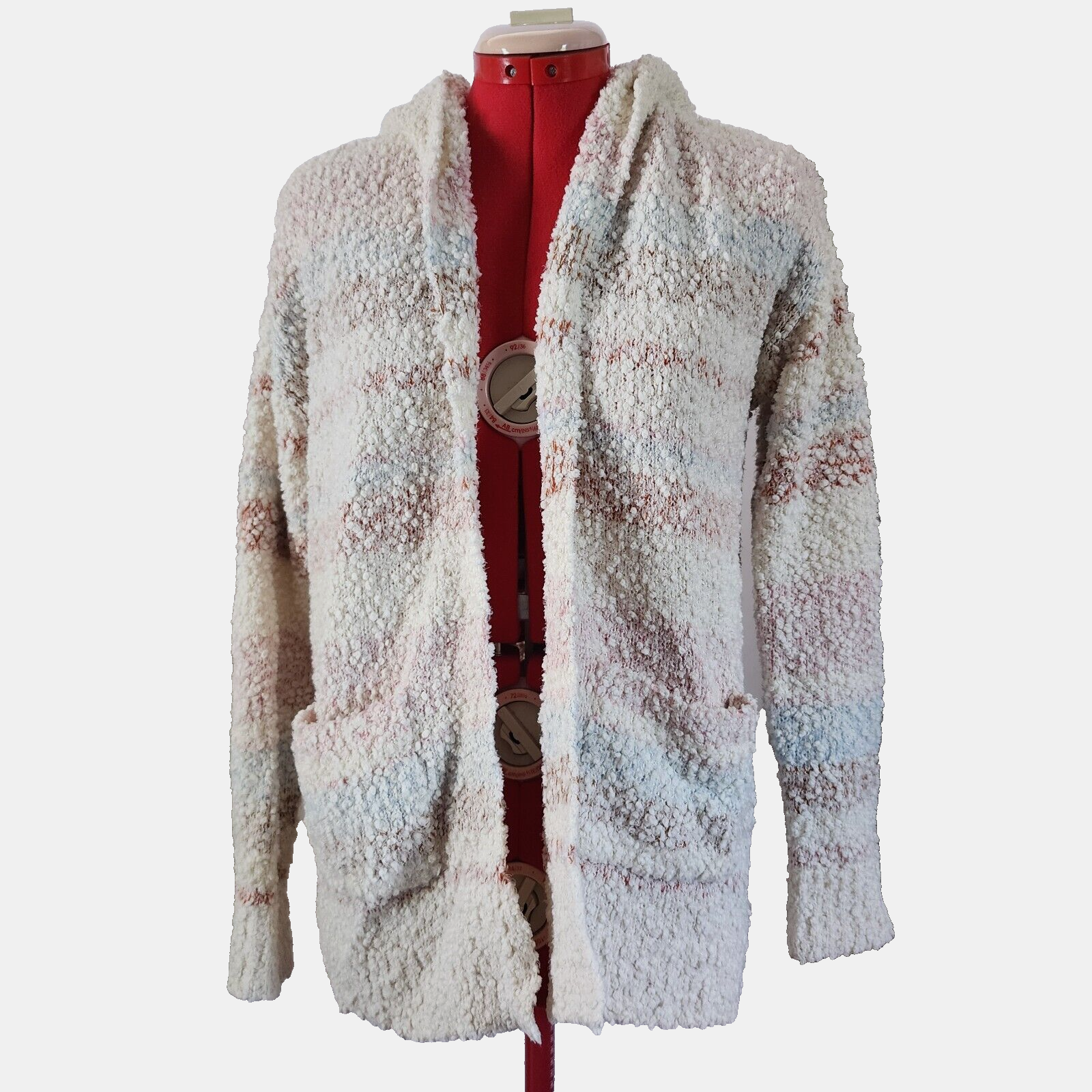 Almost Famous White Striped Hoodie Cardigan Think Fluffy Long Sleeve Size S